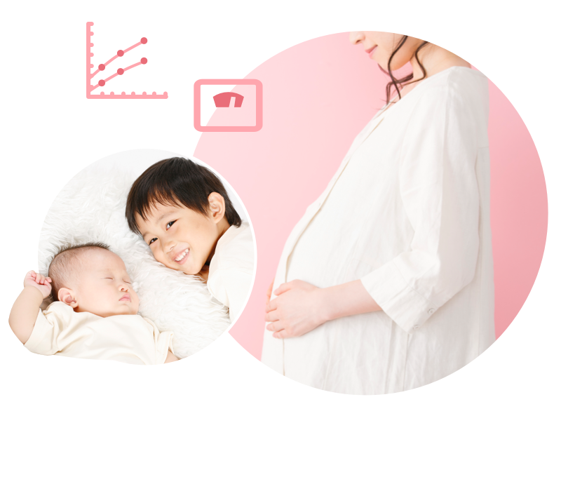 写真:妊婦健診記録、体重管理グラフ